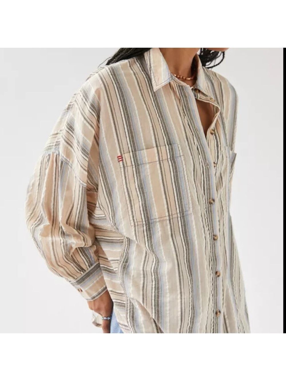 BDG Urban Outfitters Women's Oversized Striped Button Down Lightweight Shirt